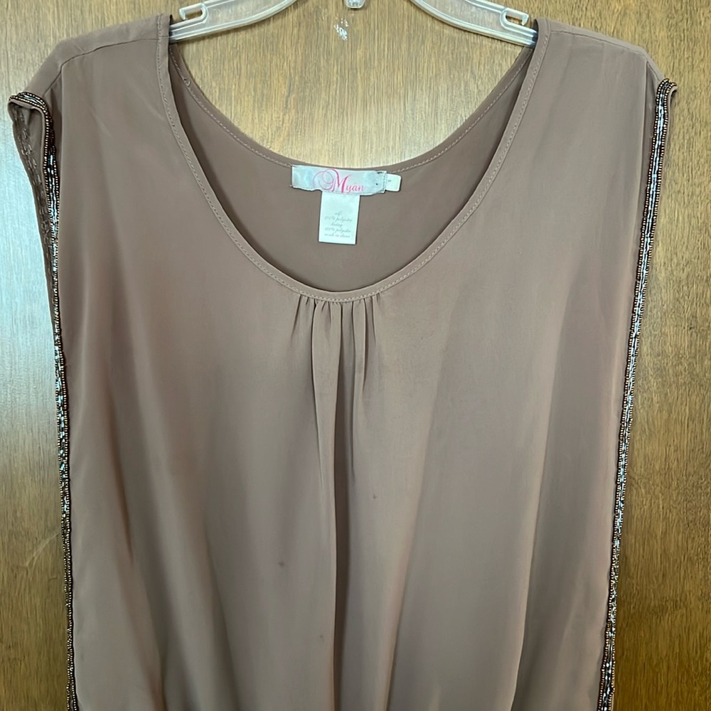 EUC Myan Boutique Beaded Tan Low Waist Dress size S